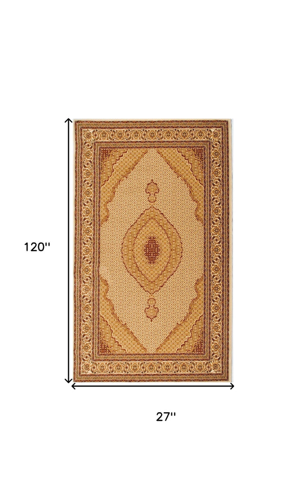 Homeroots 10' Runner Beige And Ivory Oriental Power Loom Runner Rug  Polypropylene 487602