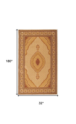 Homeroots 15' Runner Beige And Ivory Oriental Power Loom Runner Rug  Olefin 487608