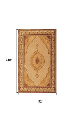 Homeroots 20' Runner Beige And Ivory Oriental Power Loom Runner Rug  Olefin 487609