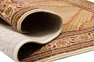 HomeRoots 8' Beige And Ivory Oriental Runner Rug - Durable, Stain-Resistant, Modern Design for Hallways & More 487610