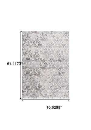 Homeroots 2' X 13' Cream Damask Power Loom Stain Resistant Area Rug  Polyester,Cotton 487612