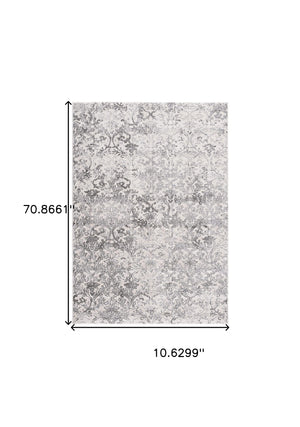 Homeroots 2' X 15' Cream Damask Power Loom Stain Resistant Area Rug  Polyester,Cotton 487613