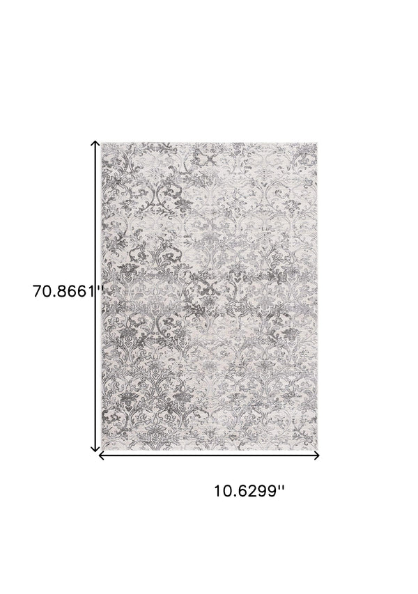 Homeroots 2' X 15' Cream Damask Power Loom Stain Resistant Area Rug  Polyester,Cotton 487613