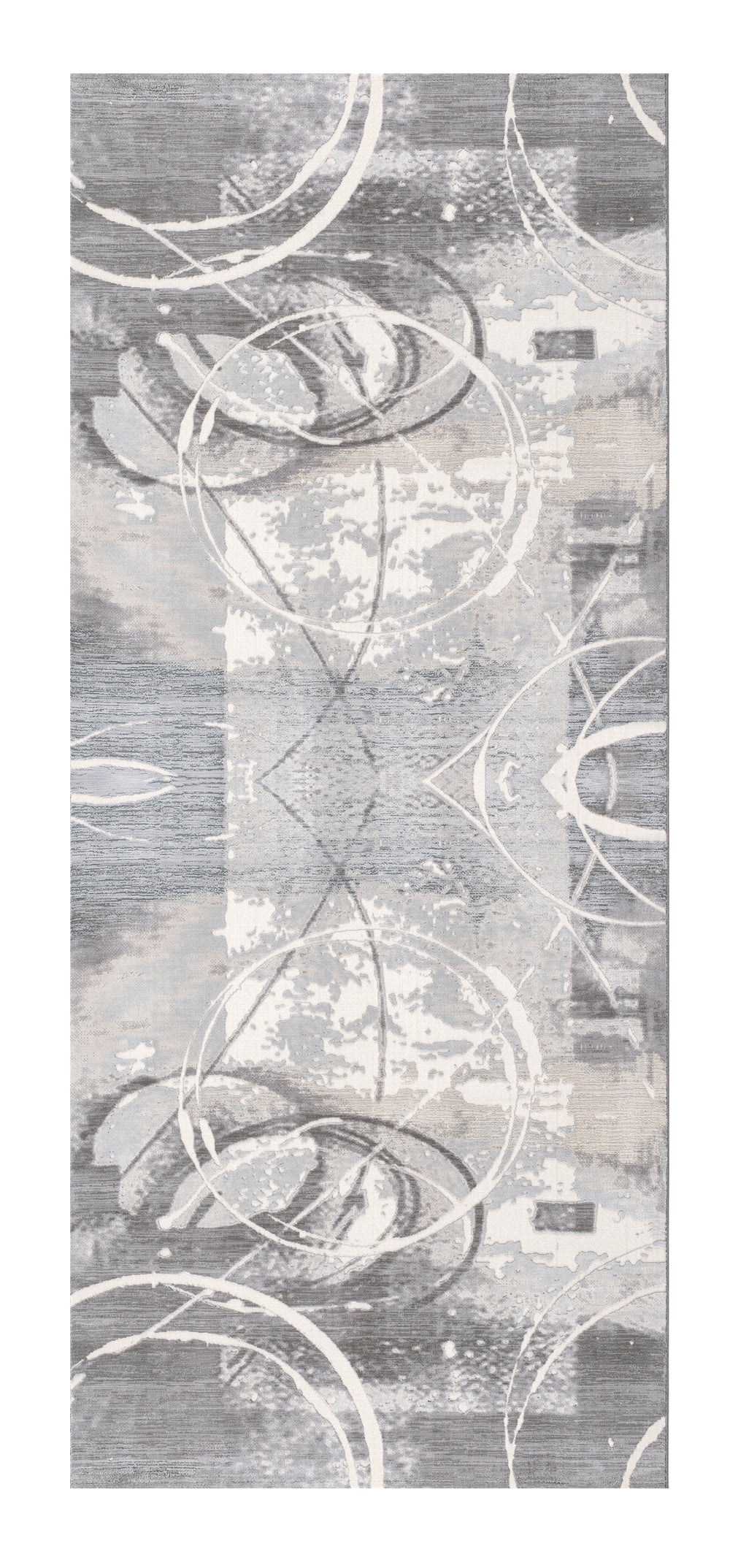 Homeroots 10' Gray And Ivory Abstract Power Loom Distressed Runner Rug  Polyester 487615