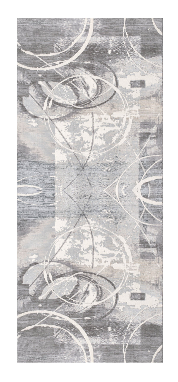 Homeroots 13' Gray And Ivory Abstract Power Loom Distressed Runner Rug  Polyester 487616