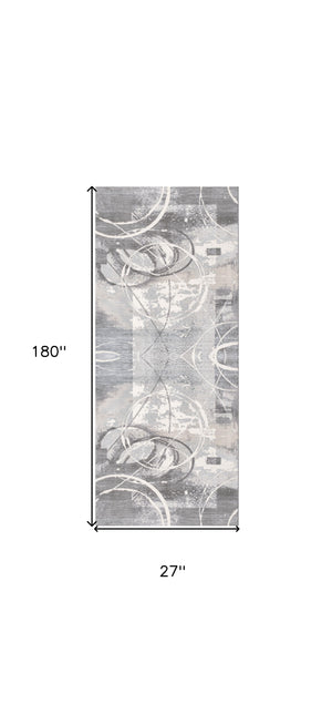 Homeroots 15' Gray And Ivory Abstract Power Loom Distressed Runner Rug  Polyester 487617