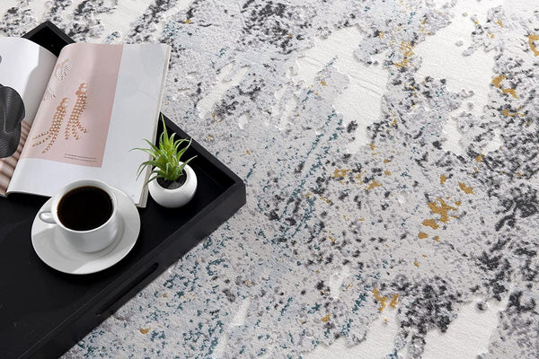 Homeroots 2' X 10' Grey And White Abstract Power Loom Stain Resistant Area Rug  Polyester,Cotton 487619