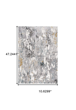 Homeroots 2' X 10' Grey And White Abstract Power Loom Stain Resistant Area Rug  Polyester,Cotton 487619