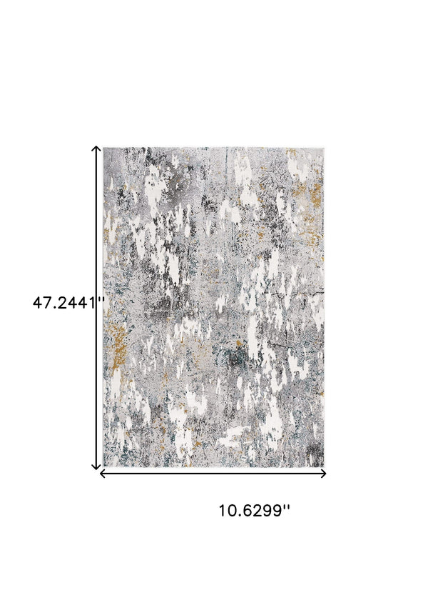 Homeroots 2' X 10' Grey And White Abstract Power Loom Stain Resistant Area Rug  Polyester,Cotton 487619