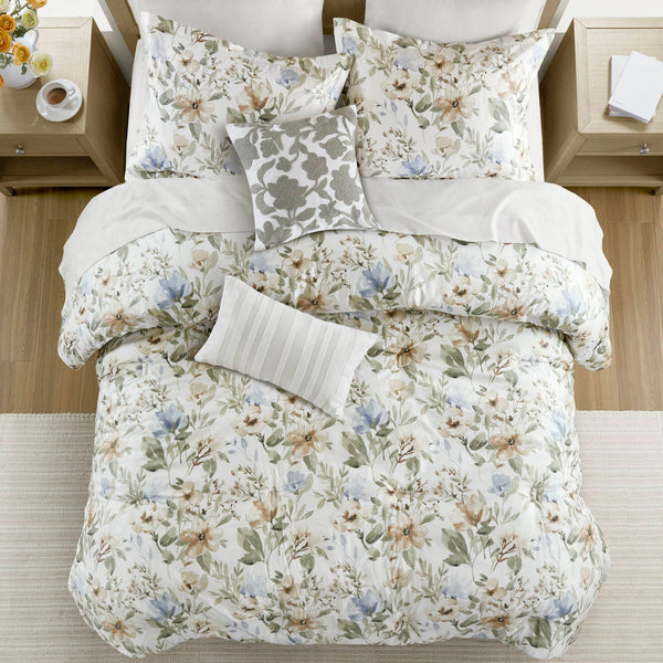 English Elm 6PCS Queen Cotton Sateen 300TC Comforter Set - Oversized 300gsm Fill, Bedskirt & Decorative Pillows B035P341175