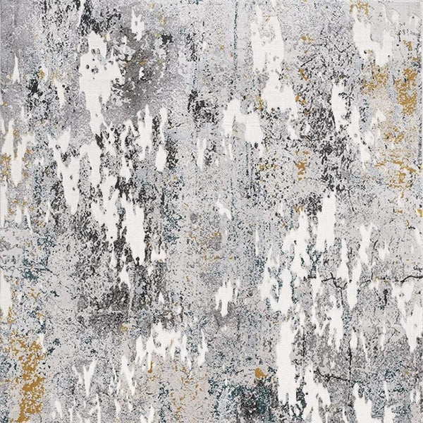 HomeRoots 2' Grey and White Abstract Area Rug - Stain Resistant, Power Loomed for Modern Spaces and Durability 13' Runner 487620