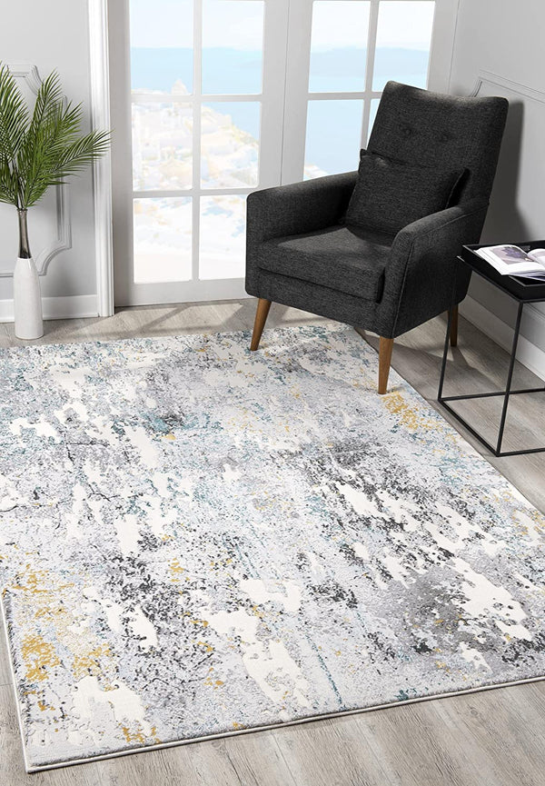 Homeroots 2' X 15' Grey And White Abstract Power Loom Stain Resistant Area Rug  Polyester,Cotton 487621