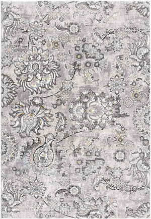 Homeroots 2' X 10' Grey Floral Power Loom Stain Resistant Area Rug  Polyester,Cotton 487623