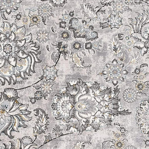 HomeRoots 2' Elegant Grey Floral Power Loom Area Rug - Stain Resistant, Durable Design for Busy Homes 13' Runner 487624