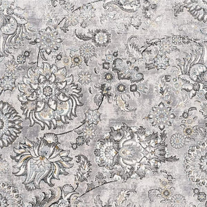 HomeRoots 2' Elegant Grey Floral Power Loom Area Rug - Stain Resistant, Durable Design for Busy Homes 13' Runner 487624
