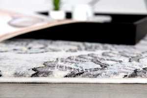 Homeroots 2' X 13' Grey Floral Power Loom Stain Resistant Area Rug  Polyester,Cotton 487624