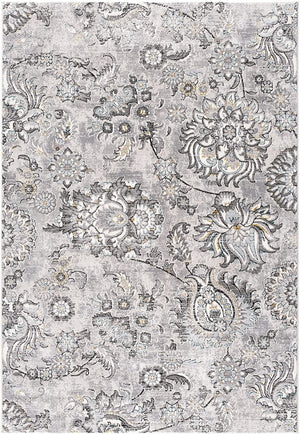 Homeroots 2' X 13' Grey Floral Power Loom Stain Resistant Area Rug  Polyester,Cotton 487624