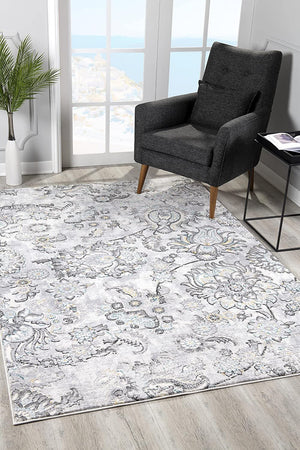 Homeroots 2' X 15' Grey Floral Power Loom Stain Resistant Area Rug  Polyester,Cotton 487625