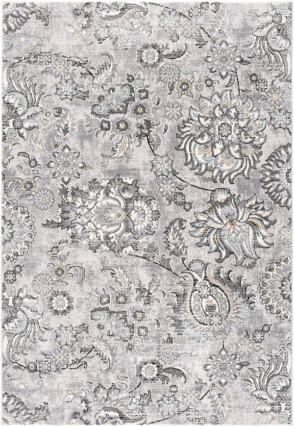 Homeroots 2' X 15' Grey Floral Power Loom Stain Resistant Area Rug  Polyester,Cotton 487625