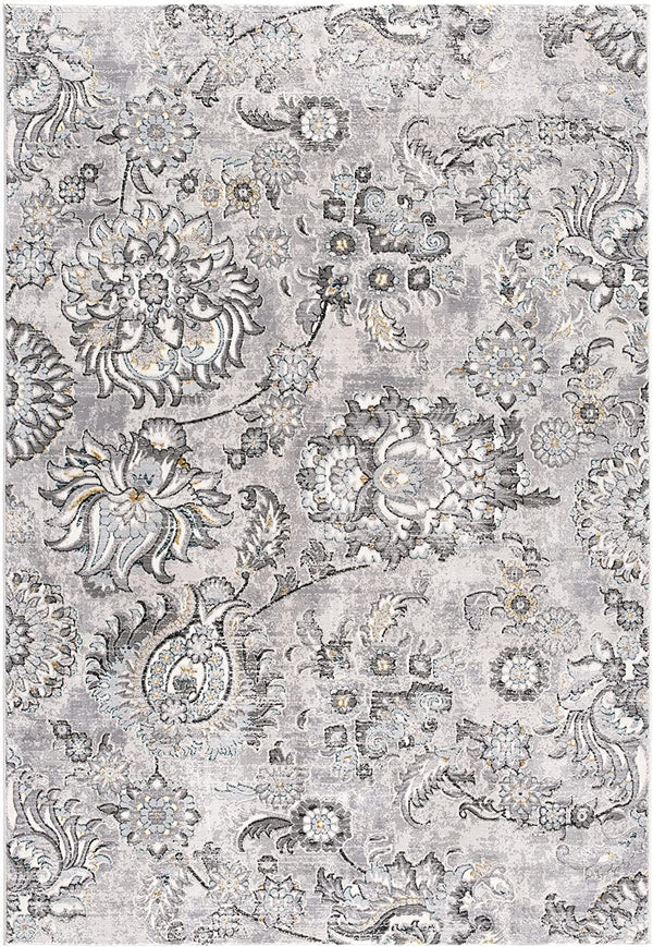 Homeroots 2' X 20' Grey Floral Power Loom Stain Resistant Area Rug  Polyester,Cotton 487626