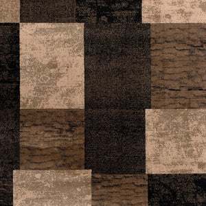 HomeRoots 13' Stylish Brown, Black & Tan Geometric Power Loom Runner Rug - Durable, Stain-Resistant & Chic Design 487628