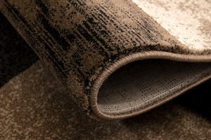 HomeRoots 13' Stylish Brown, Black & Tan Geometric Power Loom Runner Rug - Durable, Stain-Resistant & Chic Design 487628