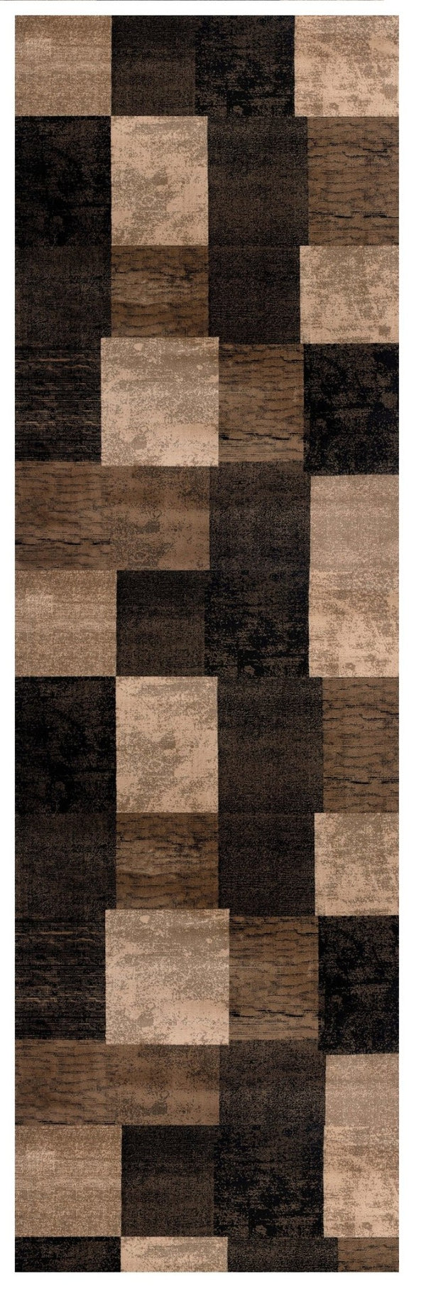 HomeRoots 13' Stylish Brown, Black & Tan Geometric Power Loom Runner Rug - Durable, Stain-Resistant & Chic Design 487628