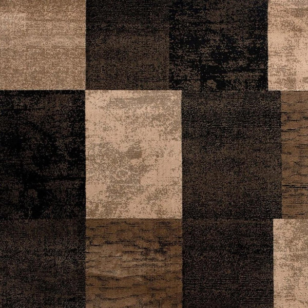 HomeRoots 13' Stylish Brown, Black & Tan Geometric Power Loom Runner Rug - Durable, Stain-Resistant & Chic Design 487628