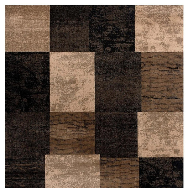 HomeRoots 13' Stylish Brown, Black & Tan Geometric Power Loom Runner Rug - Durable, Stain-Resistant & Chic Design 487628
