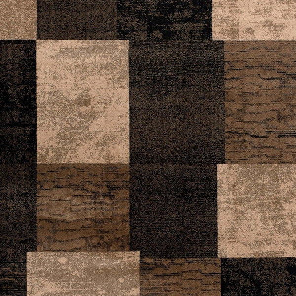 Homeroots 15' Brown Black And Tan Geometric Power Loom Runner Rug  Olefin 487629