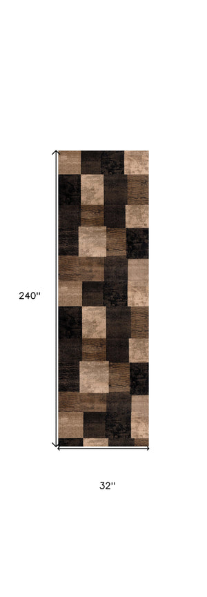 Homeroots 20' Brown Black And Tan Geometric Power Loom Runner Rug  Olefin 487630