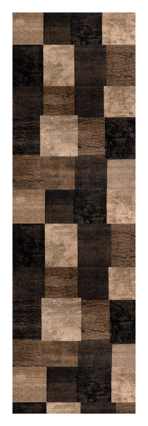 Homeroots 20' Brown Black And Tan Geometric Power Loom Runner Rug  Olefin 487630