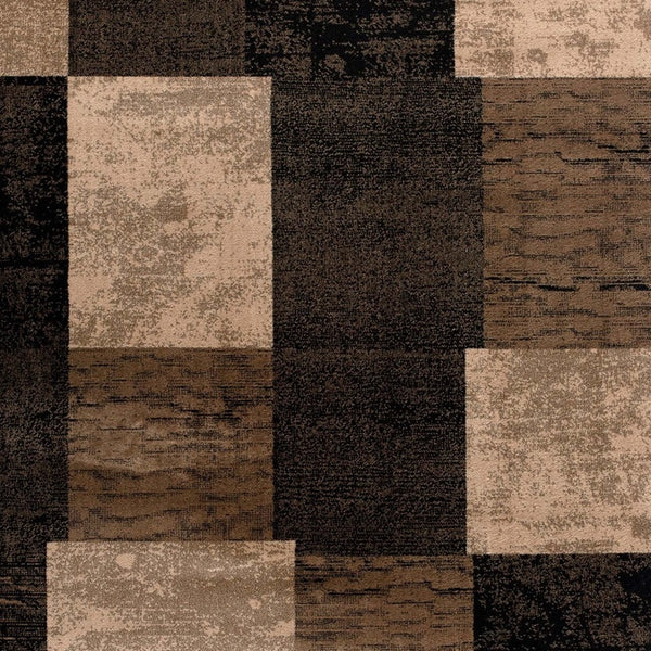 Homeroots 8' Brown Black And Tan Geometric Power Loom Runner Rug  Olefin 487631