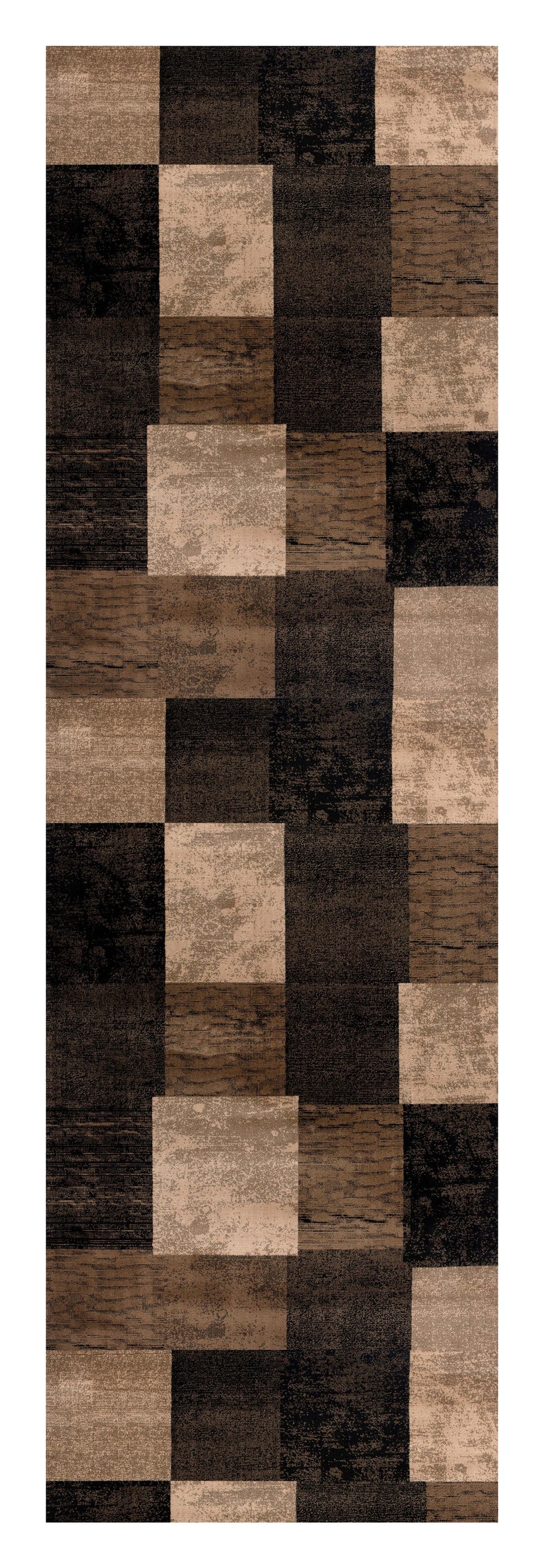 Homeroots 8' Brown Black And Tan Geometric Power Loom Runner Rug  Olefin 487631