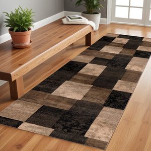 Homeroots 8' Brown Black And Tan Geometric Power Loom Runner Rug  Olefin 487631