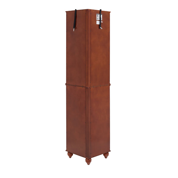 English Elm Corner Curio Cabinet with 6 Shelves, Tempered Glass Display, Built-In Lighting, Mirrored Back Walnut W1693P216949