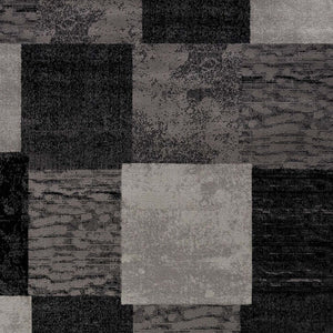 Homeroots 13' Gray And Black Geometric Power Loom Distressed Runner Rug  Olefin 487633