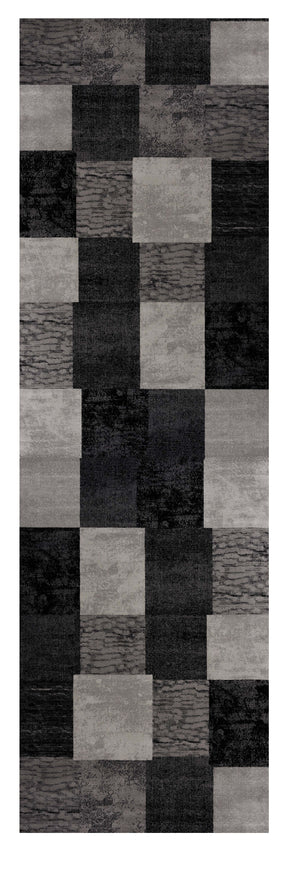 Homeroots 20' Gray And Black Geometric Power Loom Distressed Runner Rug  Olefin 487635