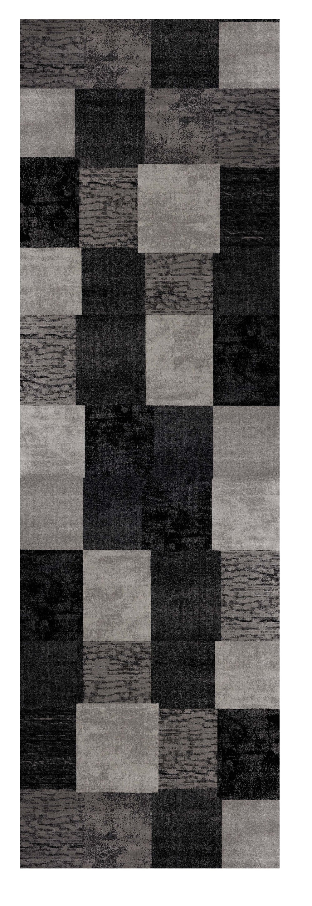 Homeroots 8' Gray And Black Geometric Power Loom Distressed Runner Rug  Olefin 487636