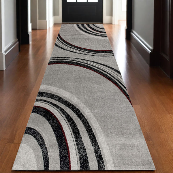Homeroots 20' Gray And Black Abstract Power Loom Distressed Runner Rug  Olefin 487640