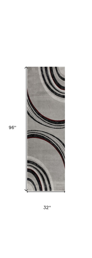 Homeroots 8' Gray And Black Abstract Power Loom Distressed Runner Rug  Olefin 487641