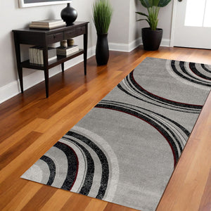 Homeroots 8' Gray And Black Abstract Power Loom Distressed Runner Rug  Olefin 487641