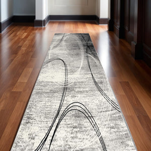 HomeRoots 10' Gray and Ivory Abstract Shag Rug - Soft, Stylish, and Stain-Resistant for Modern Spaces 10' Runner 487642