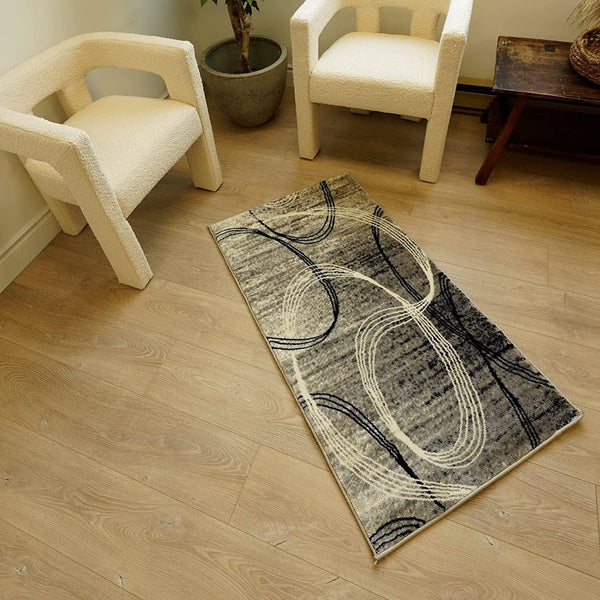 HomeRoots 10' Gray and Ivory Abstract Shag Rug - Soft, Stylish, and Stain-Resistant for Modern Spaces 10' Runner 487642