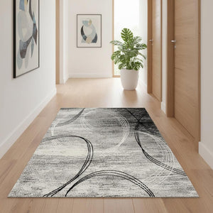 HomeRoots 10' Gray and Ivory Abstract Shag Rug - Soft, Stylish, and Stain-Resistant for Modern Spaces 15' Runner 487644