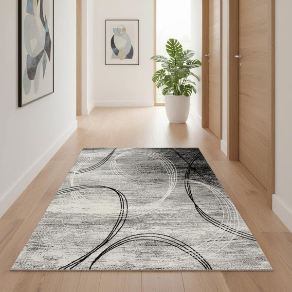 HomeRoots 10' Gray and Ivory Abstract Shag Rug - Soft, Stylish, and Stain-Resistant for Modern Spaces 15' Runner 487644