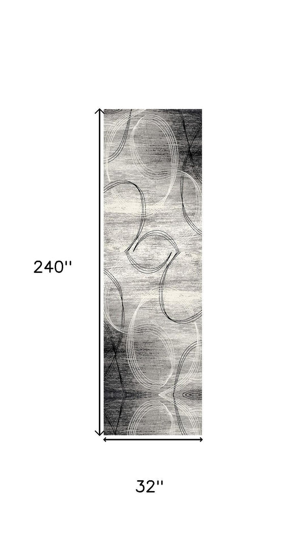 HomeRoots 20' Modern Gray and Ivory Abstract Shag Runner Rug - Plush, Durable, Stain-Resistant for High-Traffic Areas 487645