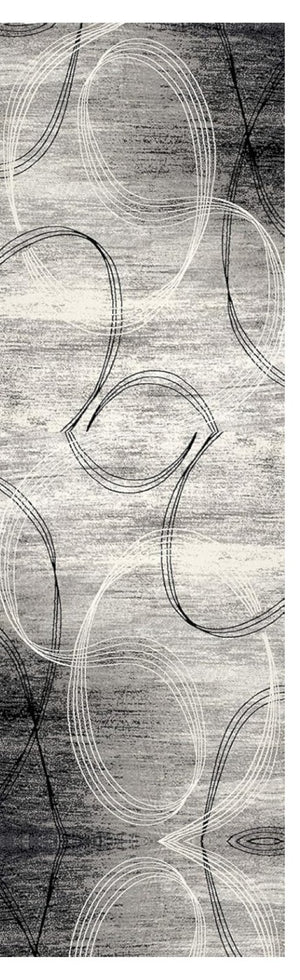 HomeRoots 20' Modern Gray and Ivory Abstract Shag Runner Rug - Plush, Durable, Stain-Resistant for High-Traffic Areas 487645