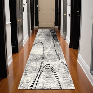 Homeroots 20' Gray And Ivory Abstract Shag Power Loom Runner Rug  Olefin 487645