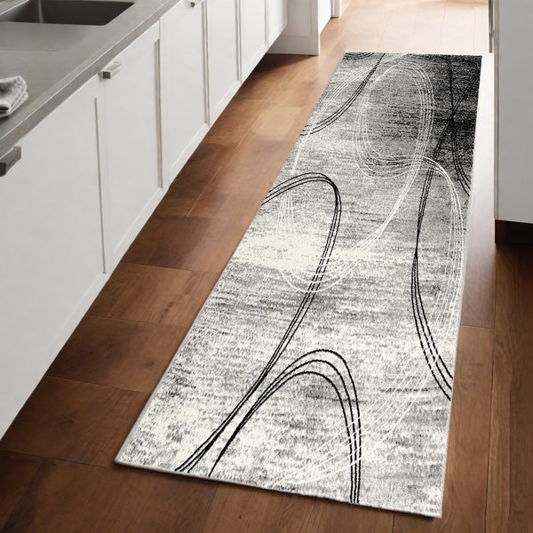 Homeroots 3' X 8' Grey Abstract Power Loom Stain Resistant Area Rug  Polypropylene 487646
